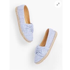 Talbots Knot Linen Espadrilles‎ Flats Blue White Chambray 11 Preppy Coastal NEW